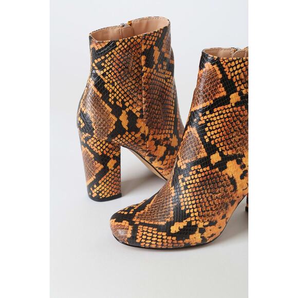 Steve Madden | Size 6.5 Pixie Yellow Snake Skin Mid-Calf Booties Block Heel - Picture 4 of 16